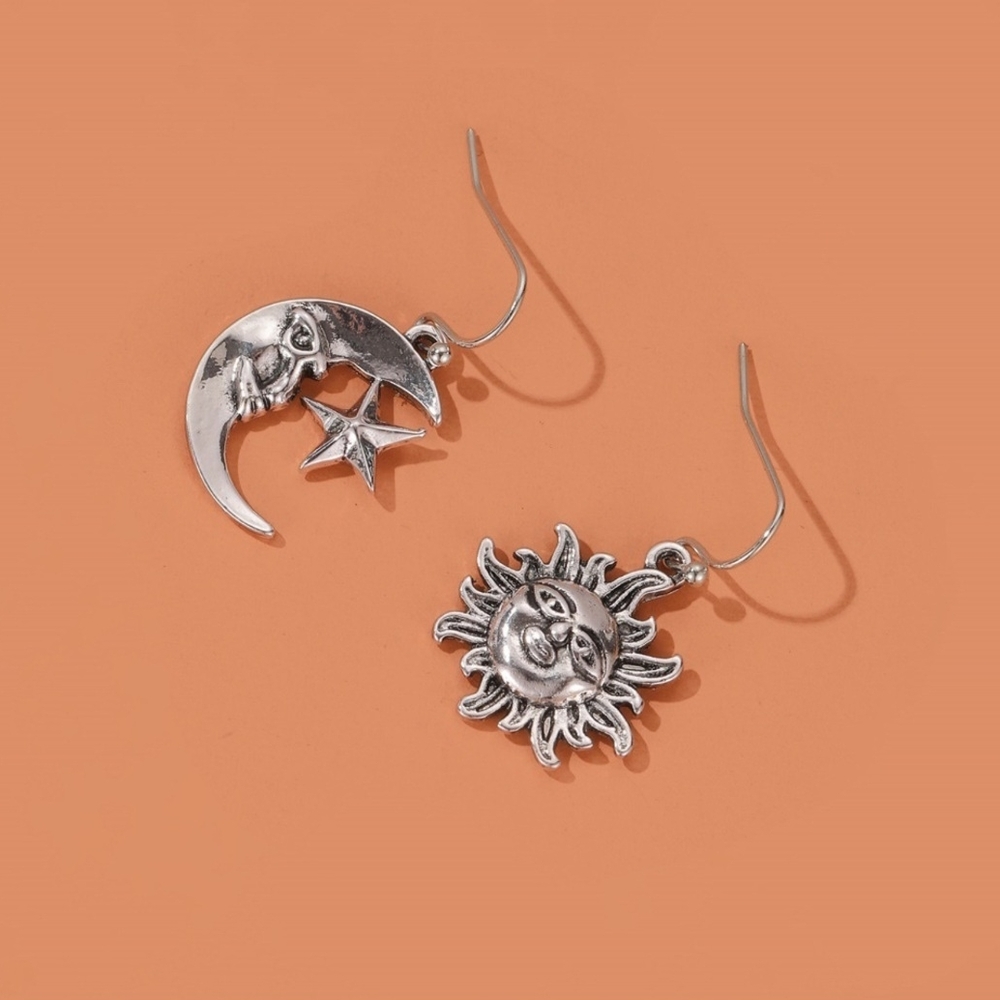 Silver Sun and Moon Earrings